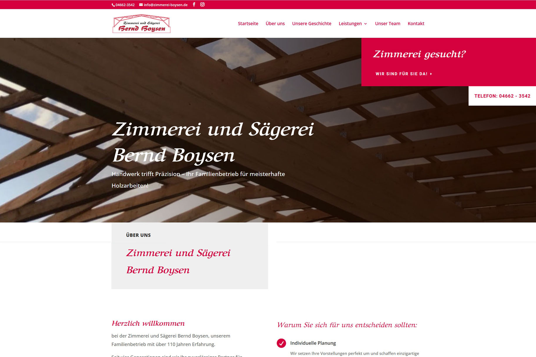 Screenshot der Website Zimmerei und Sägerei Bernd Boysen